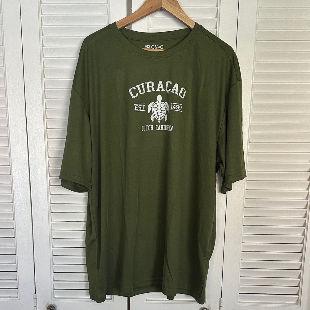 Curaçao Dry fit Green Graphic Souvenir T-Shirt for Men 4XL fits like 3XL